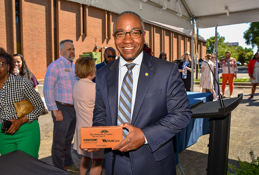 District Attorney Spencer Merriweather at the groundbreaking ceremony for the Umbrella Center